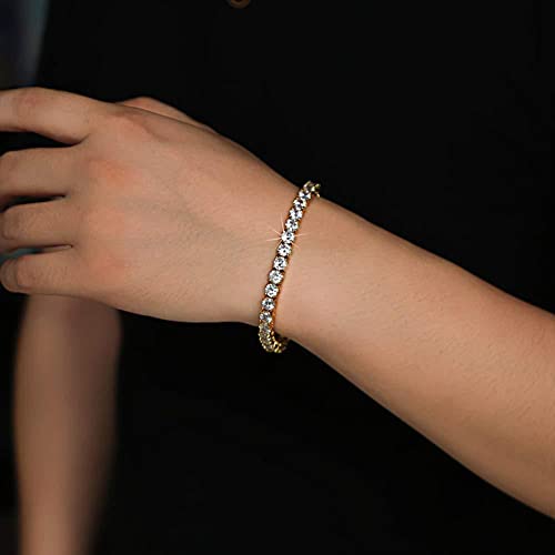 GEMSME Gold Bracelets for Men and Women 18K Yellow Gold Plated 4.0 Round Cubic Zirconia Classic Tennis Bracelet Size 6-9 Inch