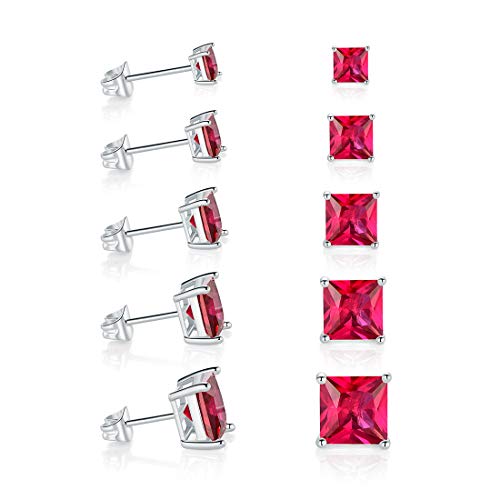 GEMSME 18K White Gold Plated Princess Cut Tapoz Sparkly Spinel Crystal Gemstone Stud Earrings Pair of 5