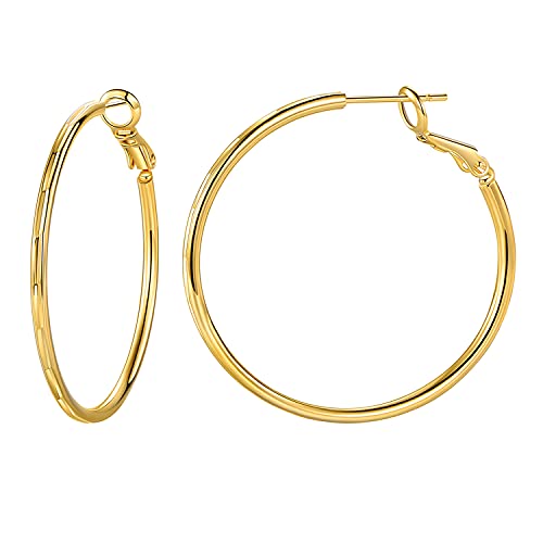 GEMSME 18K Gold Plated Hoop Earrings for Women Lightweight Gold Hoop Earrings Hypoallergenic Big Hoop Earrings Thin Gold Hoops Women Earrings Gold Plated Loop Earrings for Women Size 35mm / 50mm
