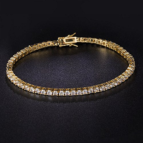GEMSME 18K Gold Plated 3.0 Cubic Zirconia Classic Tennis Bracelet for Women and Men