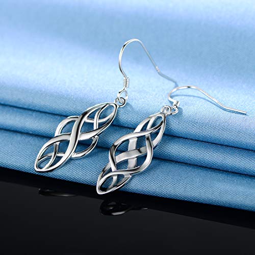 GEMSME 18K White Gold Plated Oval Celtic Knot Drop Long Wire Dangle Earrings Hypoallergenic Jewelry for Women Girl