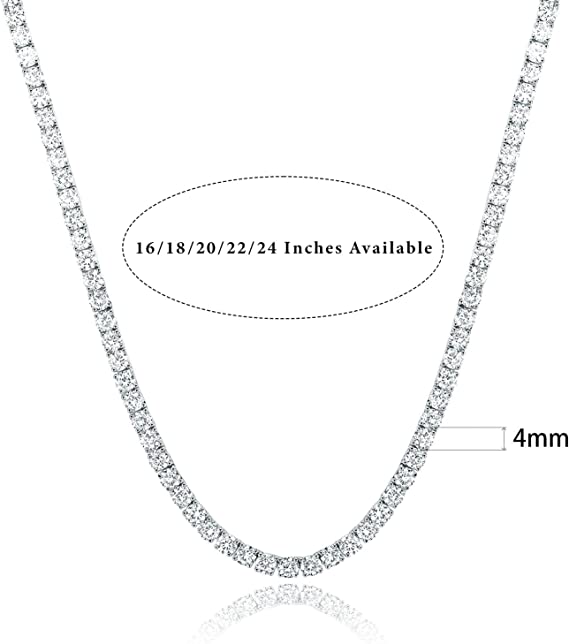 16-22 Inch 4mm Tennis Necklace prong Setting Round Cut Cubic Zirconia