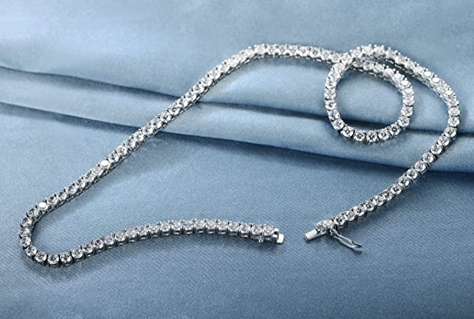 16-22 Inch 4mm Tennis Necklace prong Setting Round Cut Cubic Zirconia