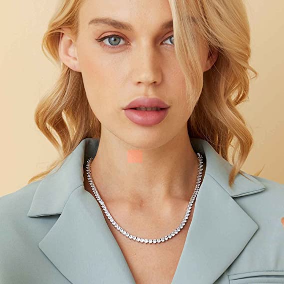 16-24 Inch 4mm Classic Tennis Necklace 18K White Gold Plated  with Cubic Zirconia