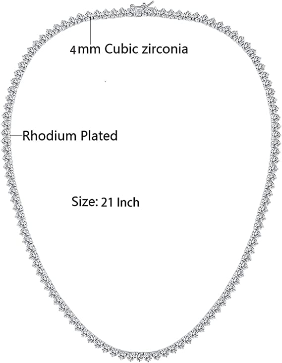 16-24 Inch 4mm Classic Tennis Necklace 18K White Gold Plated  with Cubic Zirconia