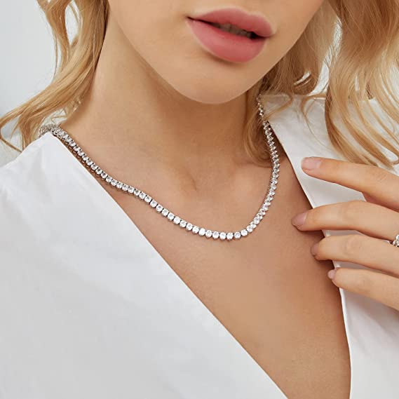 16-24 Inch 4mm Classic Tennis Necklace 18K White Gold Plated  with Cubic Zirconia