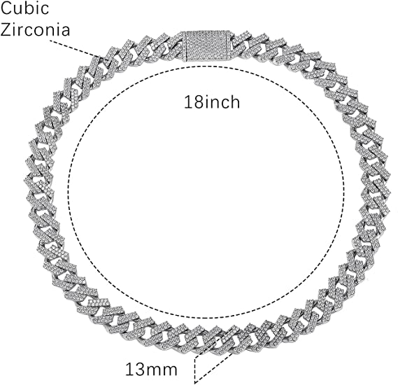 24 Inch 13mm Hip Pop Miami Cuban Necklace for Men Women with cubic zirconia