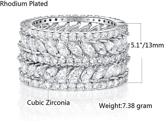 5-9.5 Inch 13mm Marquise Shape Eternity Statement Ring for Women 14K White Gold Plated