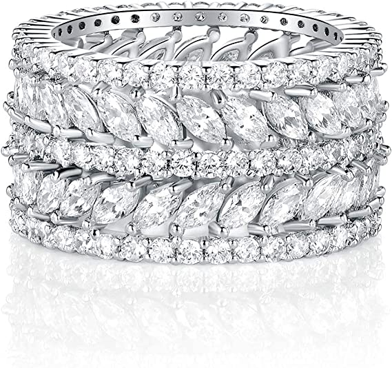 5-9.5 Inch 13mm Marquise Shape Eternity Statement Ring for Women 14K White Gold Plated
