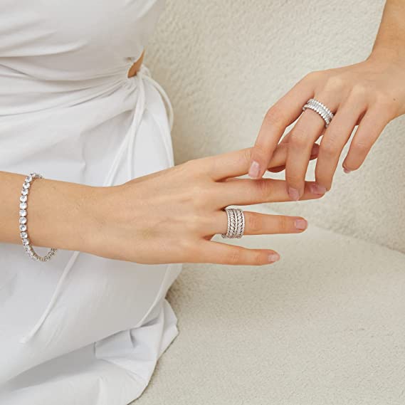 5-9.5 Inch 13mm Marquise Shape Eternity Statement Ring for Women 14K White Gold Plated