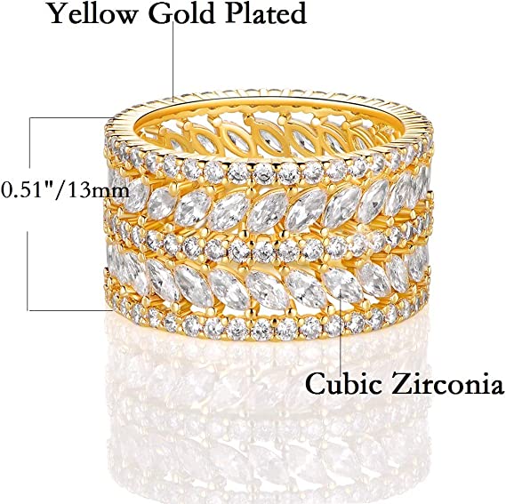 5-10 Inch 13mm Marquise Shape Eternity Statment Ring 14K Yellow Gold Plated for Women