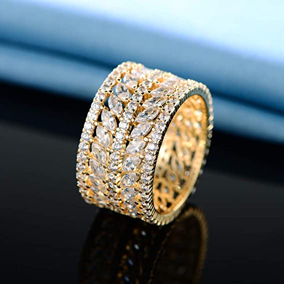 5-10 Inch 13mm Marquise Shape Eternity Statment Ring 14K Yellow Gold Plated for Women
