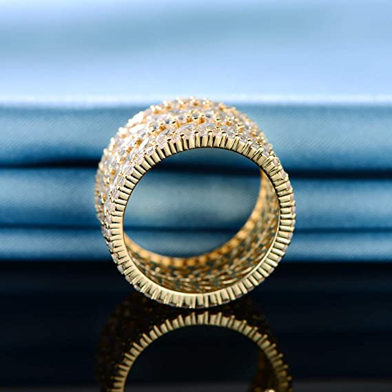 5-10 Inch 13mm Marquise Shape Eternity Statment Ring 14K Yellow Gold Plated for Women