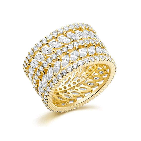 5-10 Inch 13mm Marquise Shape Eternity Statment Ring 14K Yellow Gold Plated for Women