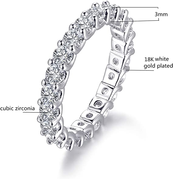 5-10 Inch 3mm 18K White Gold Plated Eternity Stackable Statement Ring for Women