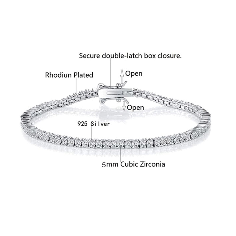 6mm 925 Sterling Silver Tennis Bracelet Cubic Zirconia