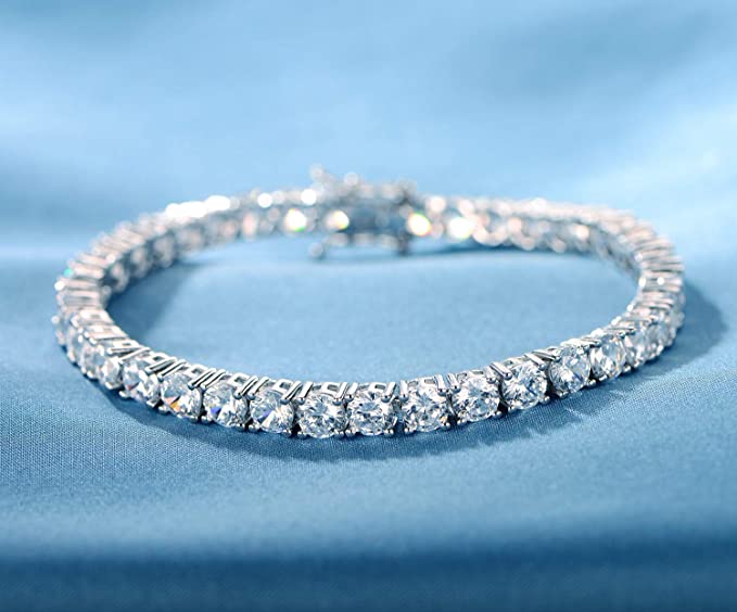 6mm Tennis Bracelet 18K White Gold Plated Round Cubic Zirconia 6-8.5 Inch