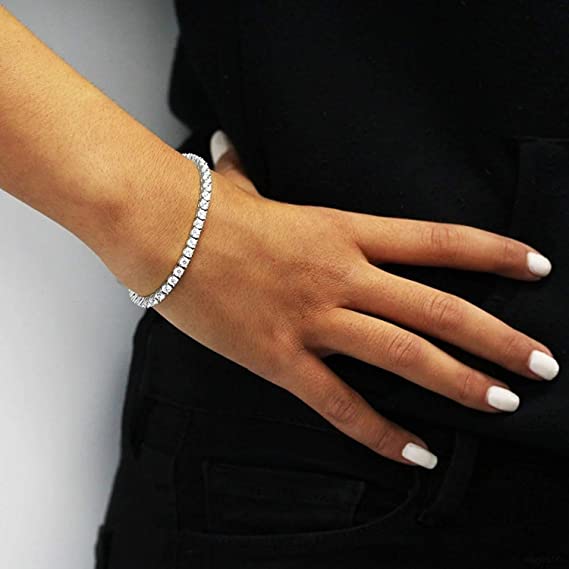 6mm Tennis Bracelet 18K White Gold Plated Round Cubic Zirconia 6-8.5 Inch
