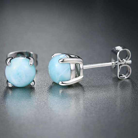 6mm Sterling Silver Stud Earrings Blue Gemstone Hypoallergenic Jewelry for Women