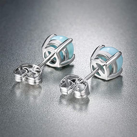 6mm Sterling Silver Stud Earrings Blue Gemstone Hypoallergenic Jewelry for Women