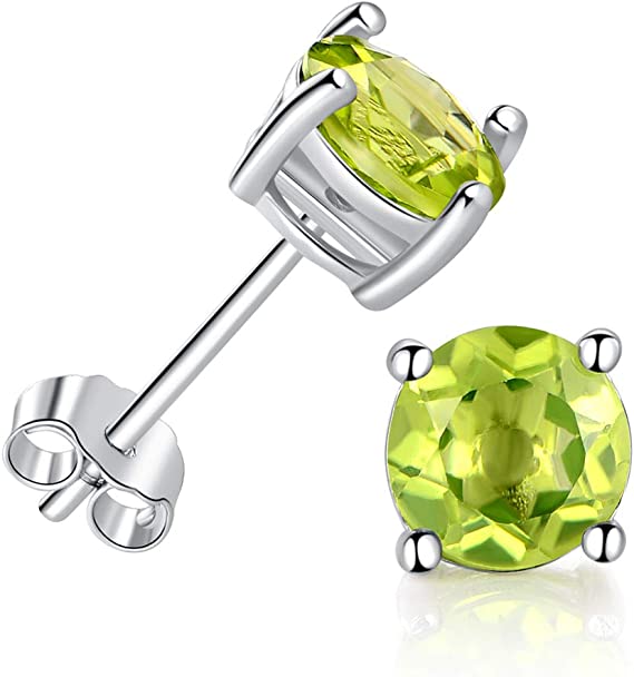 6mm Sterling Silver Stud Earrings  Green Gemstone Hypoallergenic Jewelry for Women