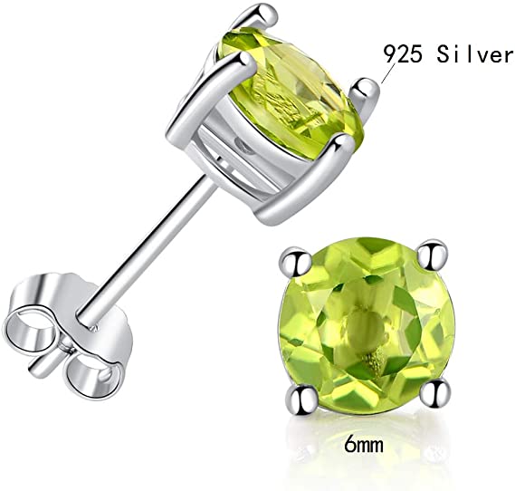 6mm Sterling Silver Stud Earrings  Green Gemstone Hypoallergenic Jewelry for Women