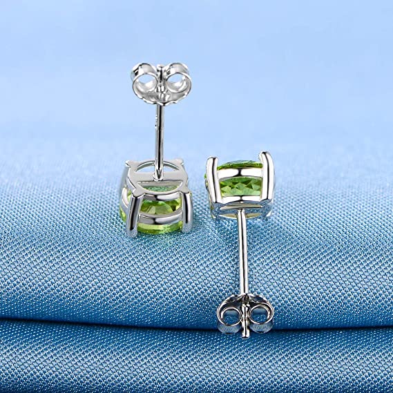 6mm Sterling Silver Stud Earrings  Green Gemstone Hypoallergenic Jewelry for Women