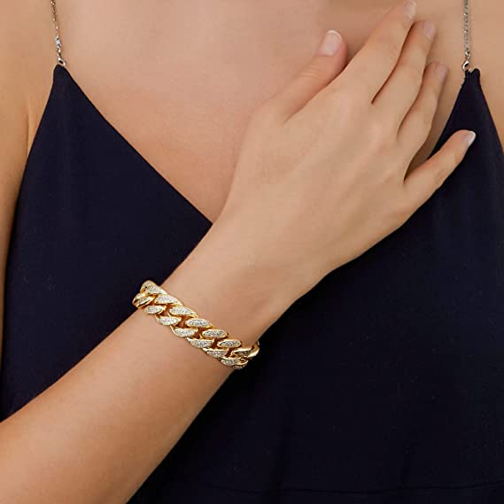 15mm 18K Gold Plated Cuban Link Bracelet with Cubic Zirconia