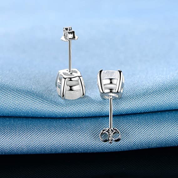 925 Sterling Silver Stud Earrings White Moonstone Hypoallergenic Jewelry for Women