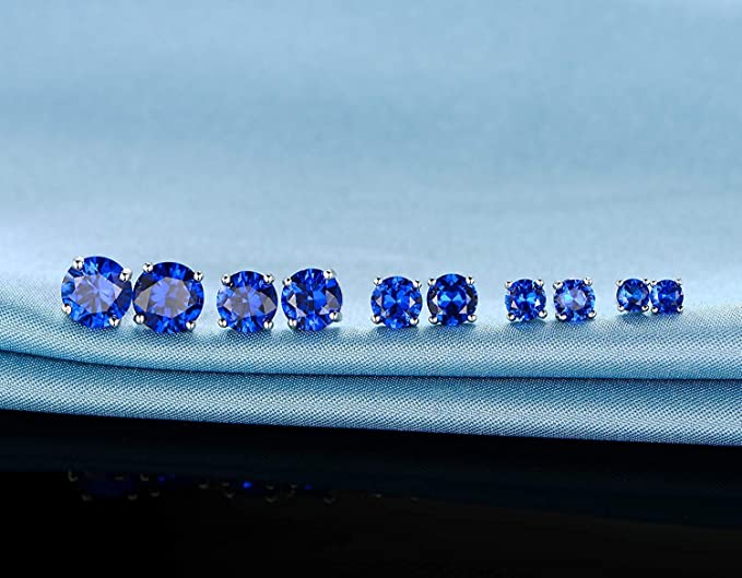 Pack of 5 Pairs 18K White Gold Plated Stud Earrings 3-7mm Sapphire Cubic Zirconia