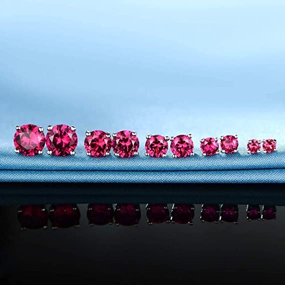 Pack of 5 Pairs 18K White Gold Plated Stud Earrings 3-7mm Ruby Cubic Zirconia