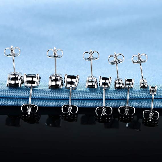 Pack of 5 Pairs 3-7mm Stud Earrings 18K White Gold Plated Black Cubic Zirconia