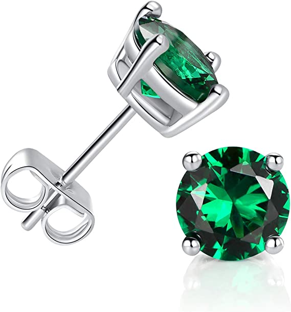 Pack of 5 Pairs 18K White Gold Plated Stud Earrings 3-7mm Emerald Cubic Zirconia