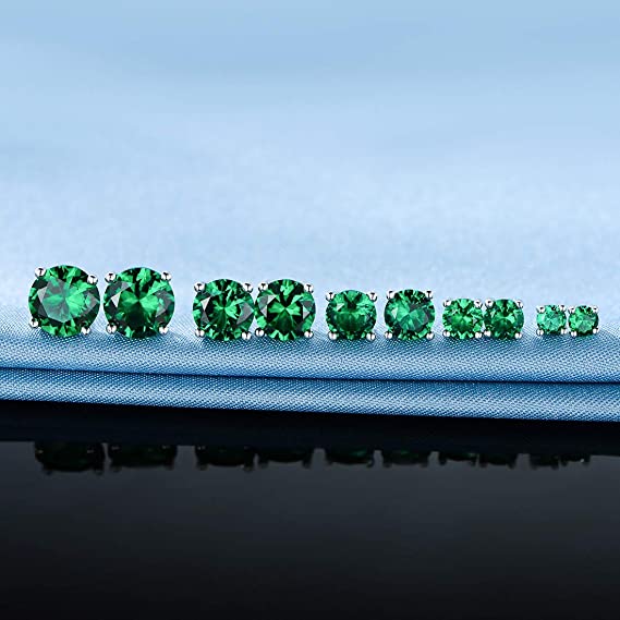 Pack of 5 Pairs 18K White Gold Plated Stud Earrings 3-7mm Emerald Cubic Zirconia