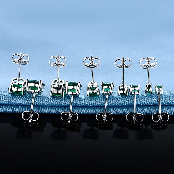 Pack of 5 Pairs 18K White Gold Plated Stud Earrings 3-7mm Emerald Cubic Zirconia