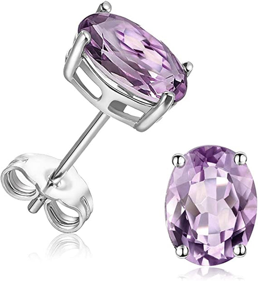 Sterling Silver Stud Earrings  Purple Topaz Hypoallergenic Jewelry for Women