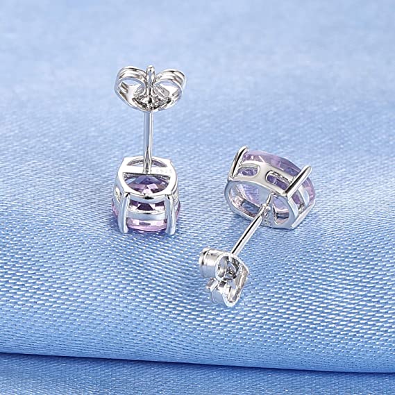 Sterling Silver Stud Earrings  Purple Topaz Hypoallergenic Jewelry for Women