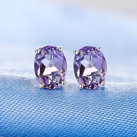 Sterling Silver Stud Earrings  Purple Topaz Hypoallergenic Jewelry for Women