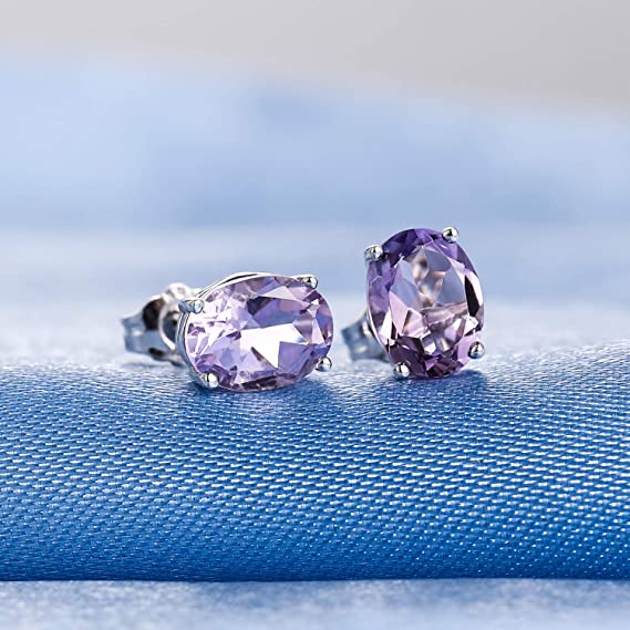 Sterling Silver Stud Earrings  Purple Topaz Hypoallergenic Jewelry for Women
