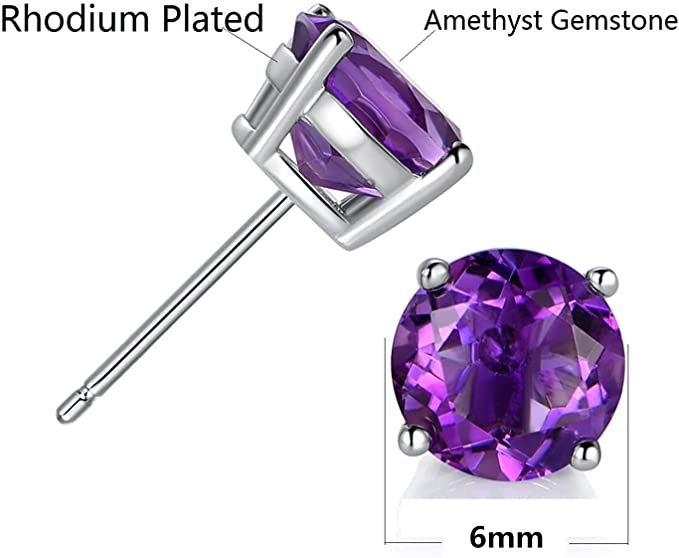 Sterling Silver Stud Earrings Purple Amethyst Gemstone Hypoallergenic Jewelry for Women
