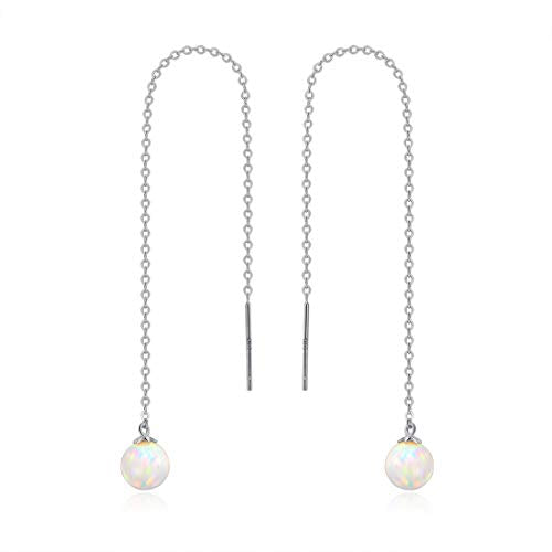 GEMSME 14K Solid Real Gold 6mm Opal Dangle Earrings for women