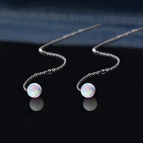 GEMSME 14K Solid Real Gold 6mm Opal Dangle Earrings for women