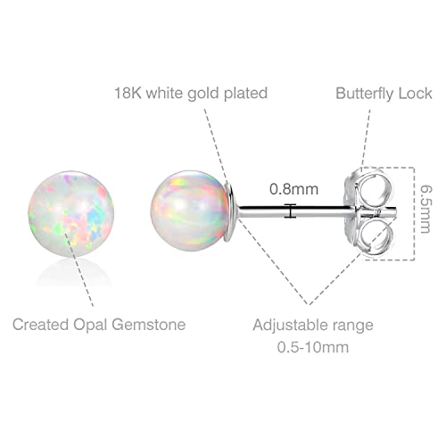 GEMSME 925 Sterling Silver Fire Opal Ball Stud Earrings 6mm White Gold Hypoallergenic Jewelry