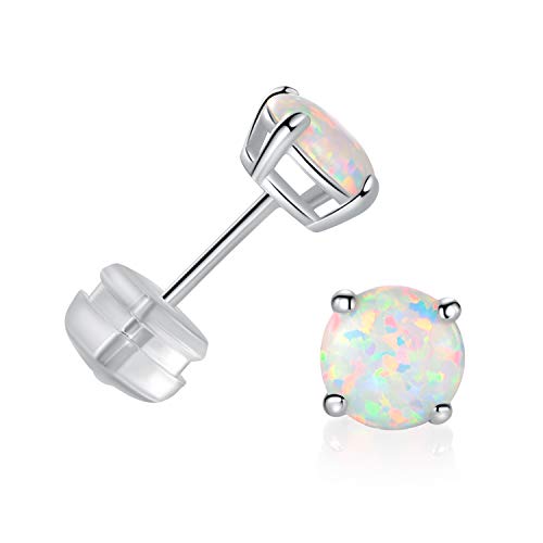 GEMSME 10K Solid Yellow/White/Rose Gold 6.00mm Round Fire Opal Stud Earrings Hypoallergenic Gift Jewelry for Women