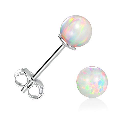 GEMSME 925 Sterling Silver Fire Opal Ball Stud Earrings 6mm White Gold Hypoallergenic Jewelry