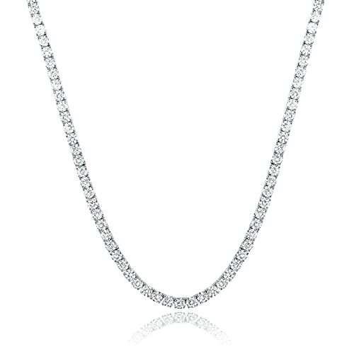 GEMSME 18K White Gold Plated 4.0mm Round Cubic Zirconia Classic Tennis Necklace 16/18/20/22/24 Inch