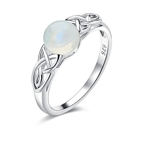 18K White Gold Filled 925 Sterling Silver 7.00mm Moonstone Victorian Style Solitaire Ring for Women