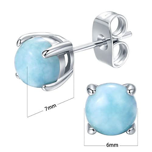 GEMSME 925 Sterling Silver Round Larimar Stud Earrings Hypoallergenic Jewelry for Women (larimar)