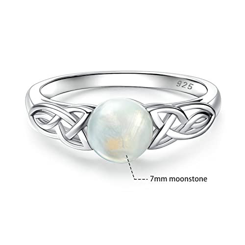 18K White Gold Filled 925 Sterling Silver 7.00mm Moonstone Victorian Style Solitaire Ring for Women