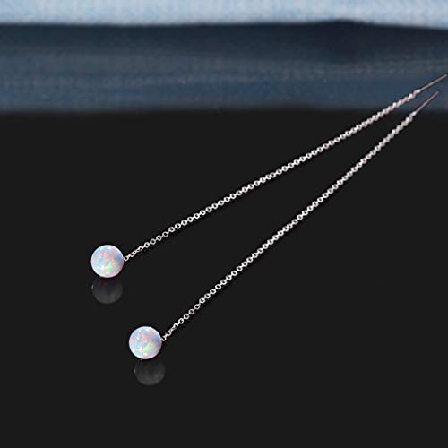 GEMSME 14K Solid Real Gold 6mm Opal Dangle Earrings for women